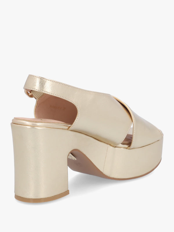 Nakara Gold Metallic Chunky Platform Heel Sandals