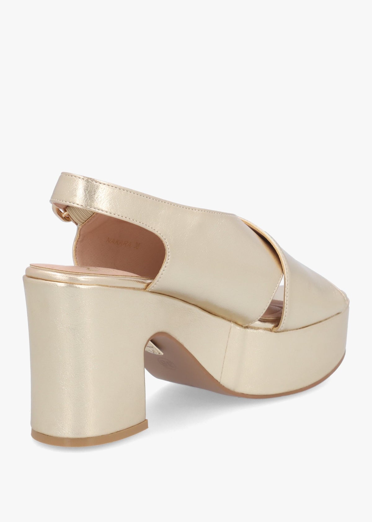 Nakara Gold Metallic Chunky Platform Heel Sandals