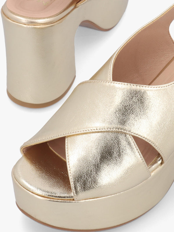Nakara Gold Metallic Chunky Platform Heel Sandals