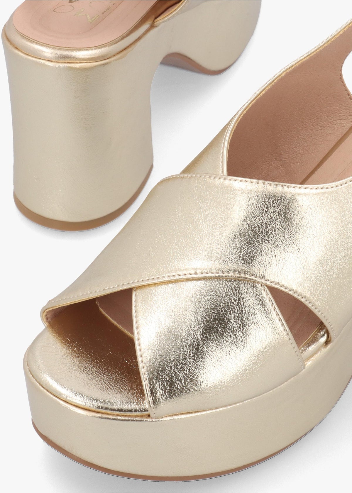 Nakara Gold Metallic Chunky Platform Heel Sandals