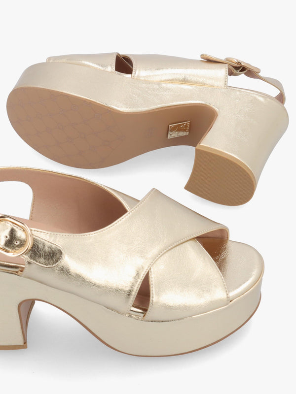 Nakara Gold Metallic Chunky Platform Heel Sandals