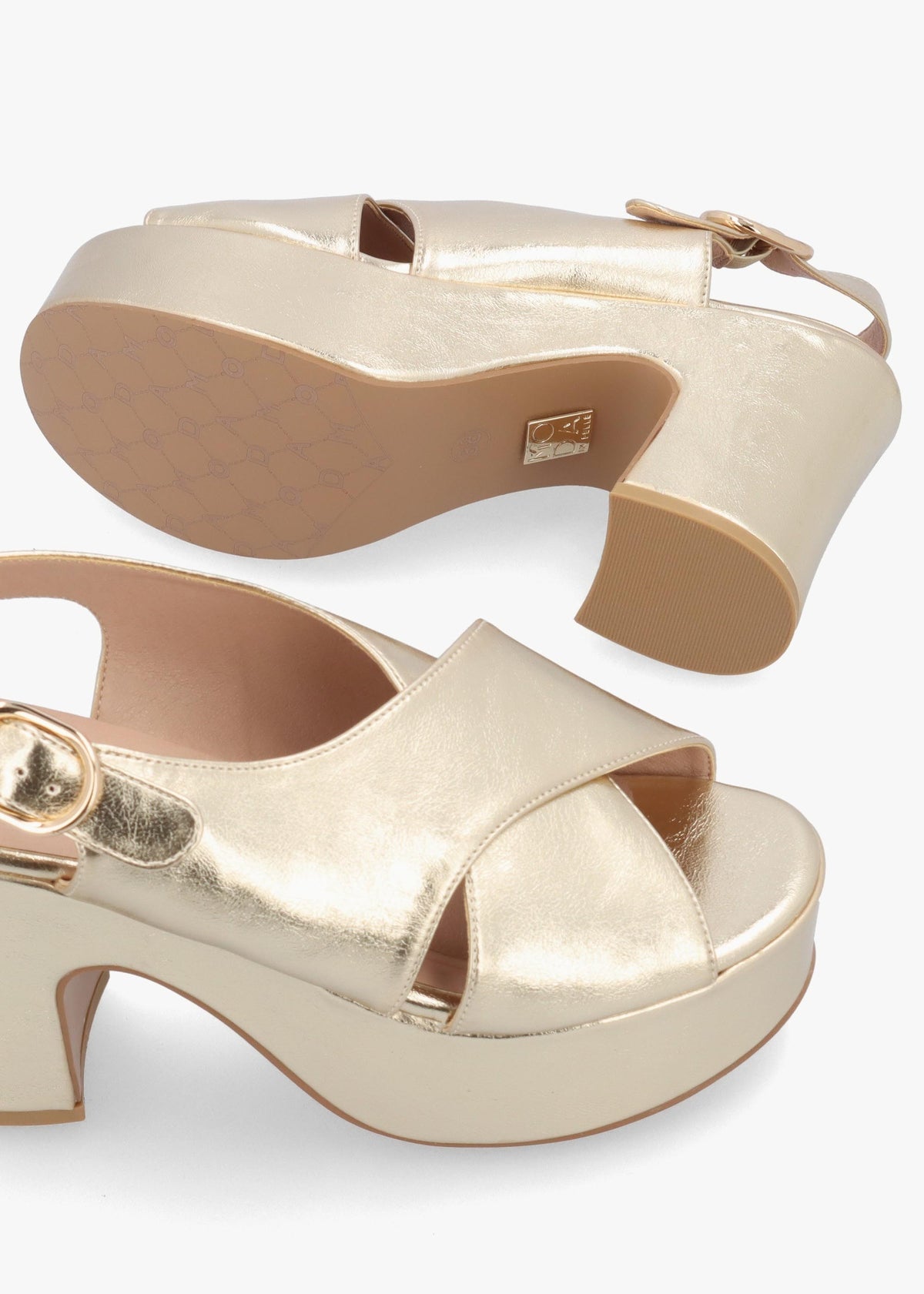 Nakara Gold Metallic Chunky Platform Heel Sandals