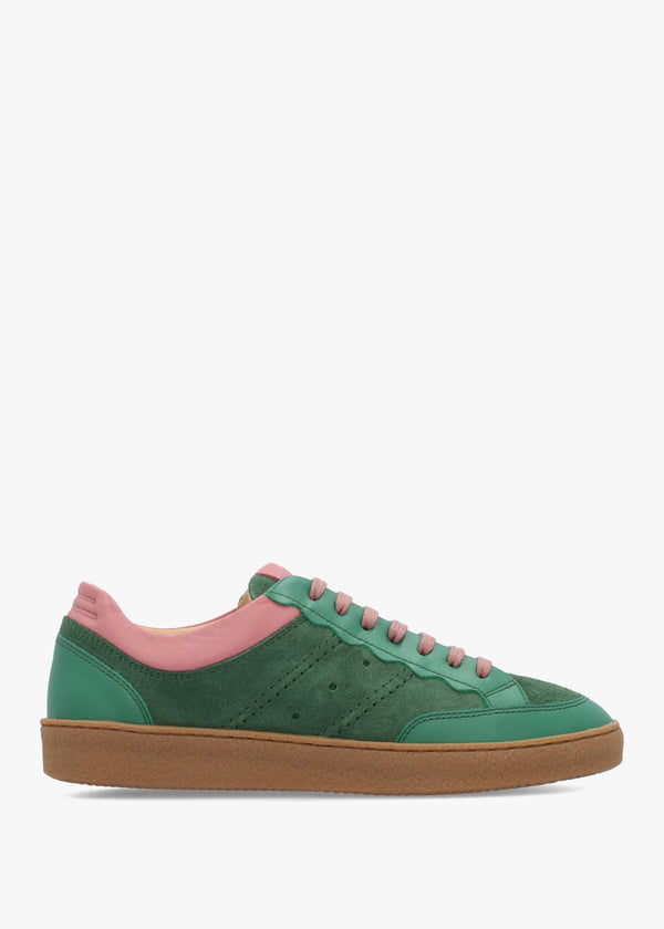 Women’s Roller Green & Pink Suede Low Profile Trainers