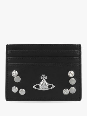 Studded Flat Black Leather Card Case