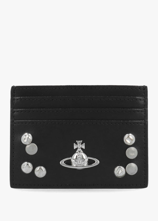 Studded Flat Black Leather Card Case