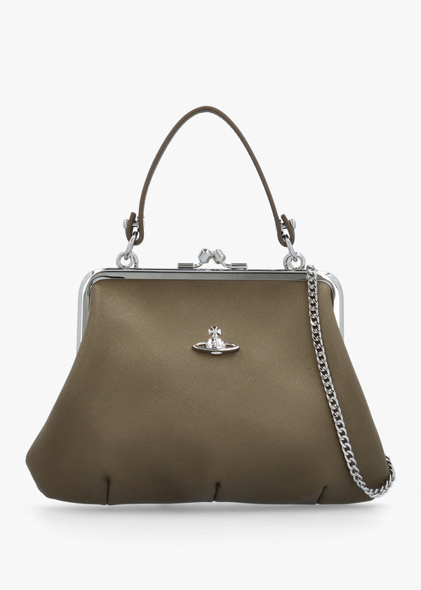 Granny Frame Khaki Saffiano Purse