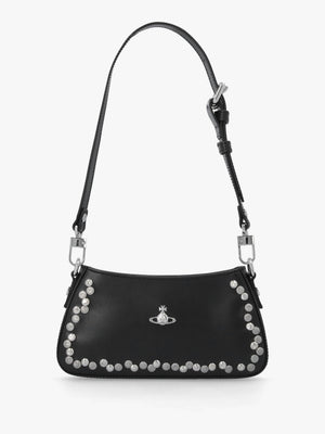 Tasha Studded Black Leather Shoulder Phone Bag