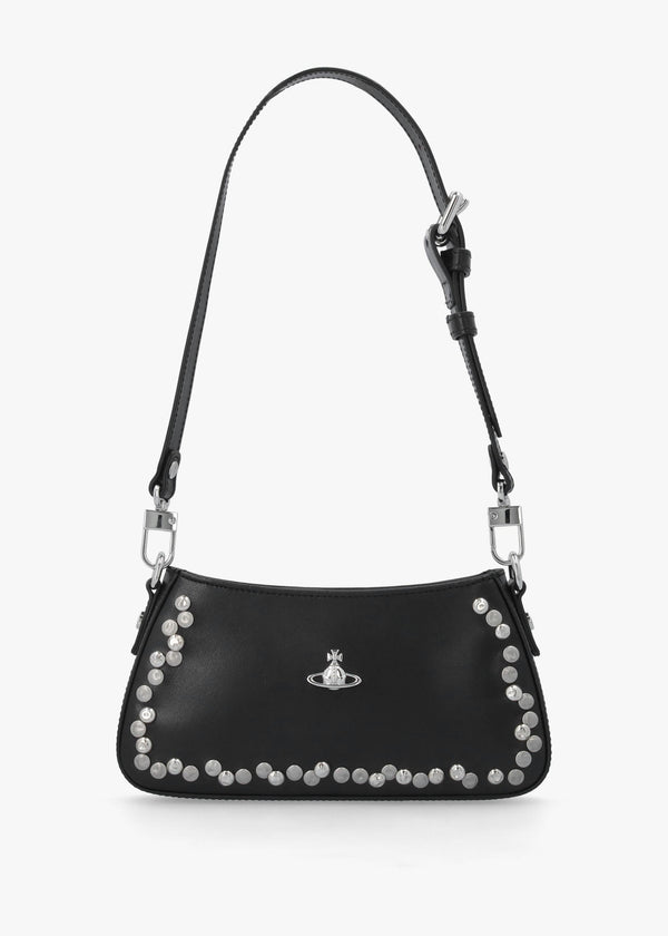 Tasha Studded Black Leather Shoulder Phone Bag