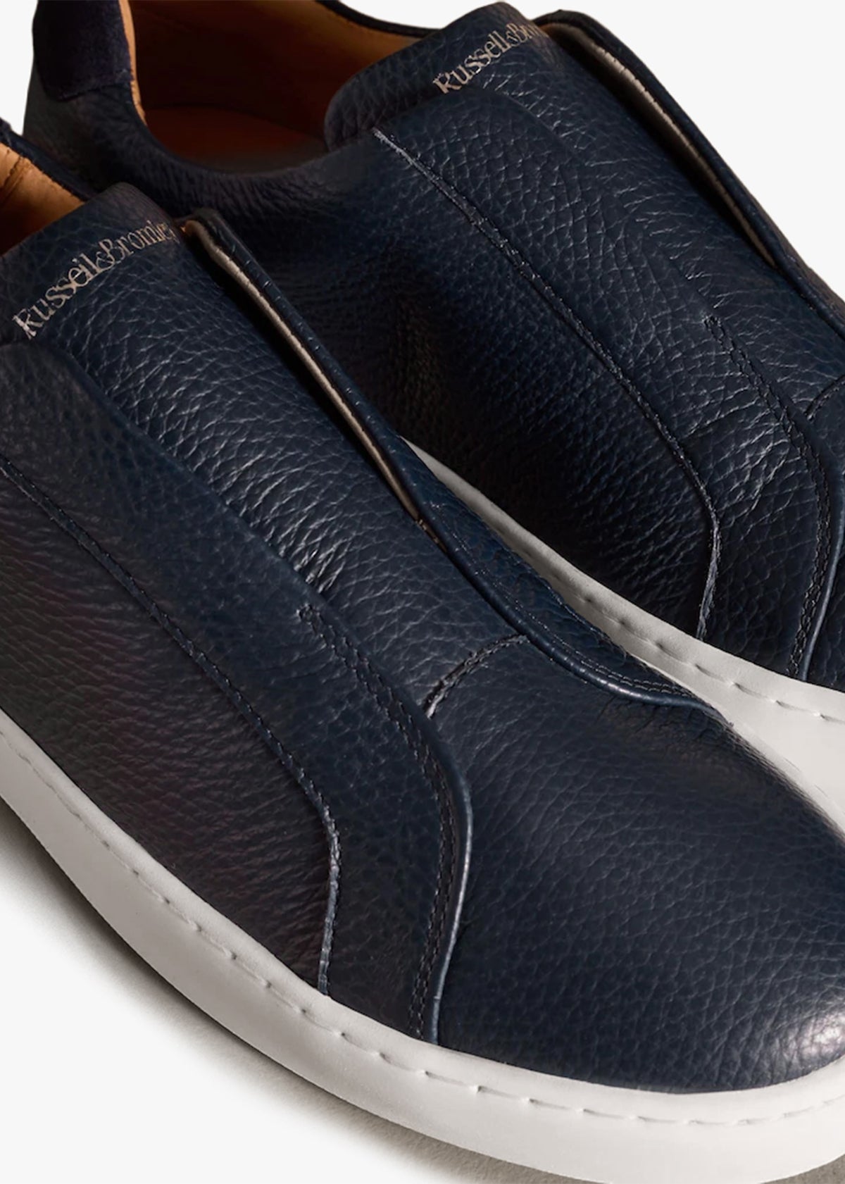 Women’s Pear Navy Leather Laceless Trainers
