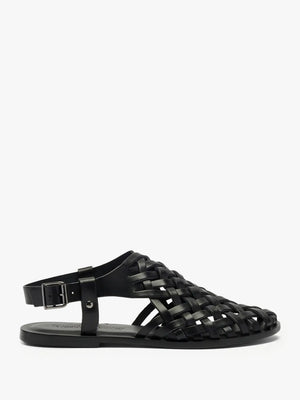 Whitle Black Leather Lattice Fisherman Sandals