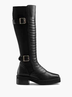 Pillion Hi Black Leather Biker Knee Boots