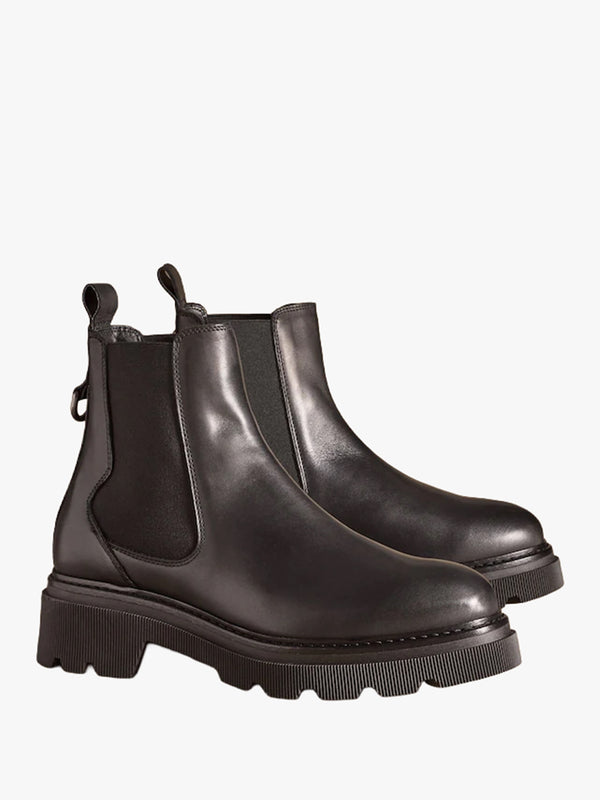 Mystic Black Leather Chunky Chelsea Boots