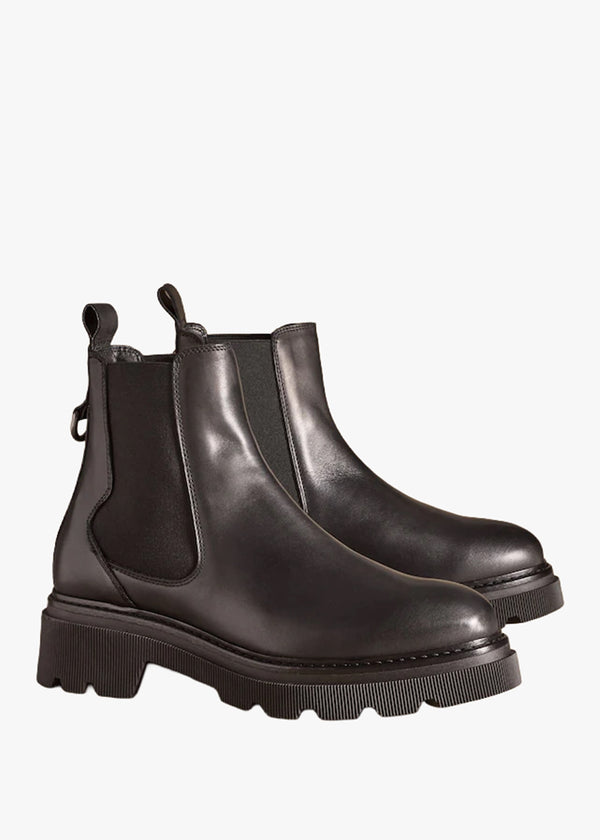 Mystic Black Leather Chunky Chelsea Boots