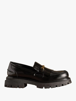 Mossley Black Leather Fringed Chunky Loafers