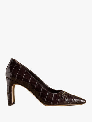Marley Dark Brown Leather Snaffle Heeled Court Shoes