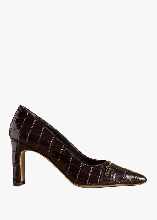 Marley Dark Brown Leather Snaffle Heeled Court Shoes