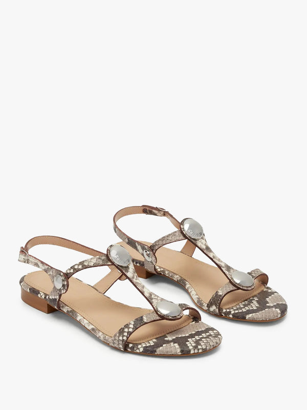 Lauren Reptile Leather Disc Trim Flat Sandals