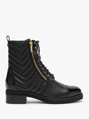 Langdon Black Leather Quilted Chevron Ankle Boots