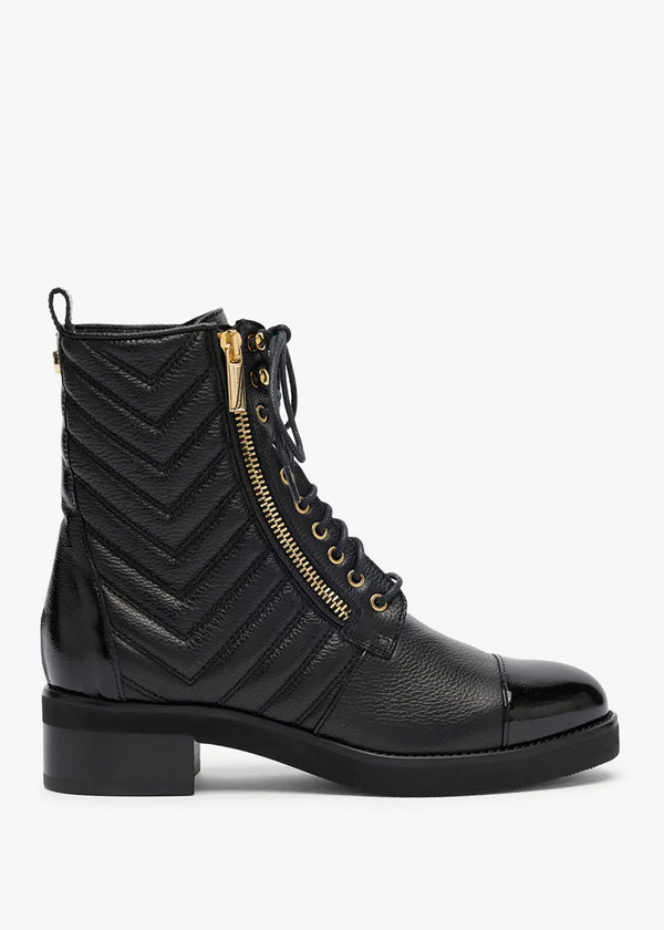 Langdon Black Leather Quilted Chevron Ankle Boots