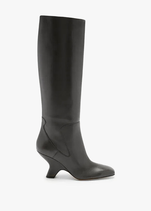 Haymoor Tall Black Leather Angled Heel Boots