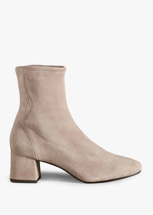 Harrington Short Stone Suede Block Heel Sock Boots