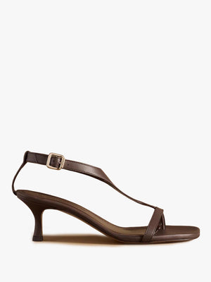Edgebold Caramel Leather T-Bar Kitten Heel Sandals