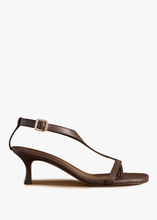 Edgebold Caramel Leather T-Bar Kitten Heel Sandals
