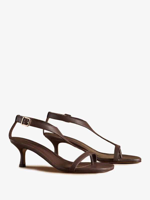 Edgebold Caramel Leather T-Bar Kitten Heel Sandals