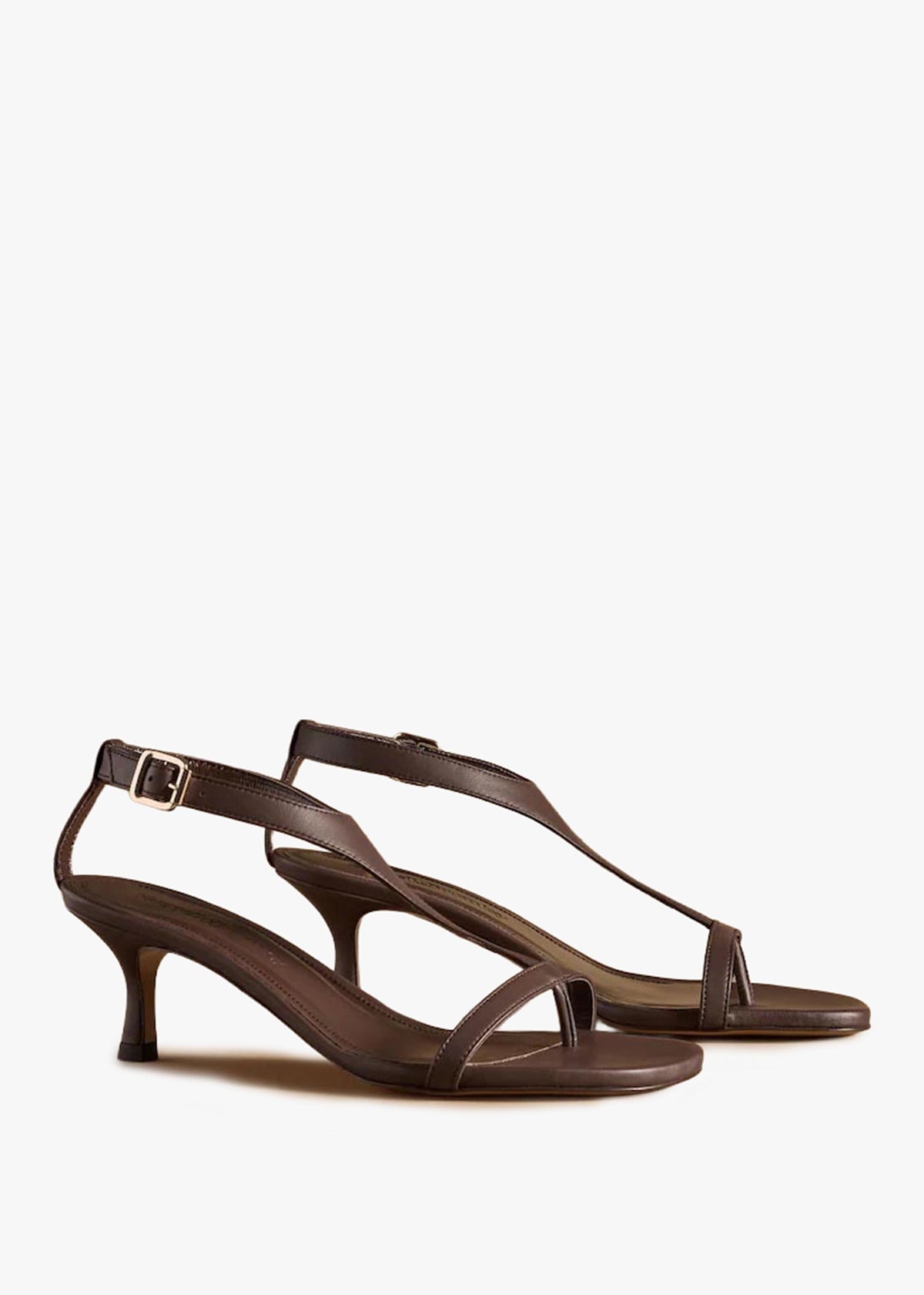 Edgebold Caramel Leather T-Bar Kitten Heel Sandals