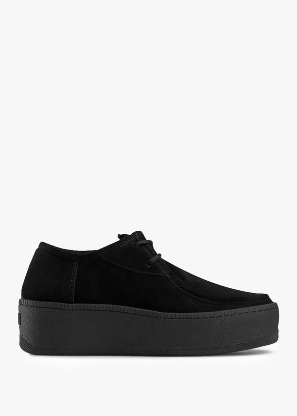 Cactus Black Suede Lace Up Moccasin Trainers