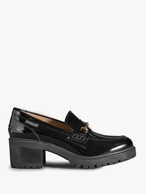 Brewster Black Leather Mid Heel Snaffle Loafers