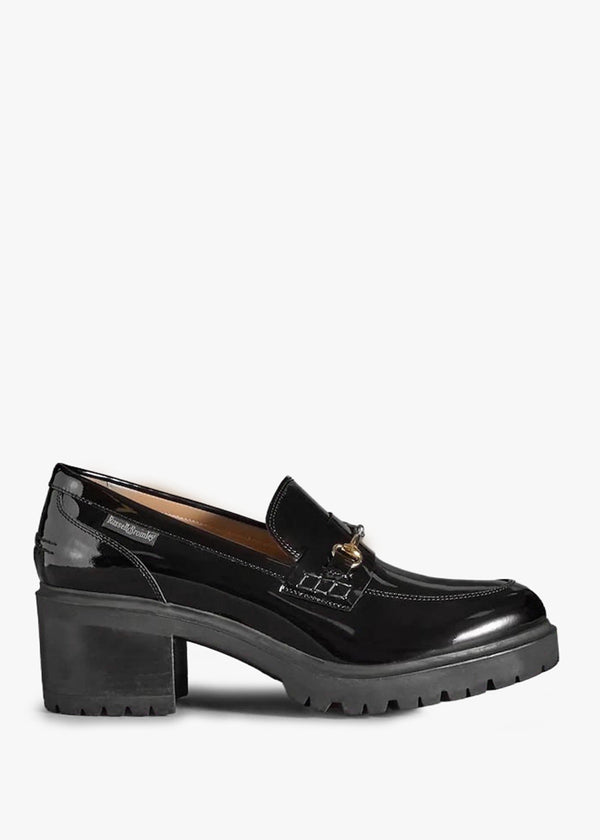 Brewster Black Leather Mid Heel Snaffle Loafers