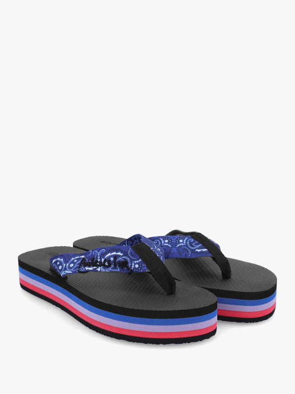 Tong Bandana Blue Platform Flip Flops