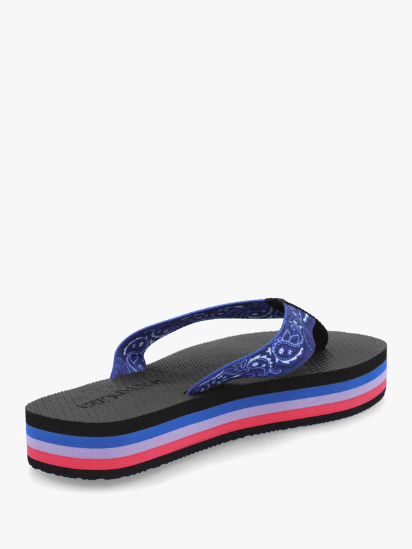Tong Bandana Blue Platform Flip Flops