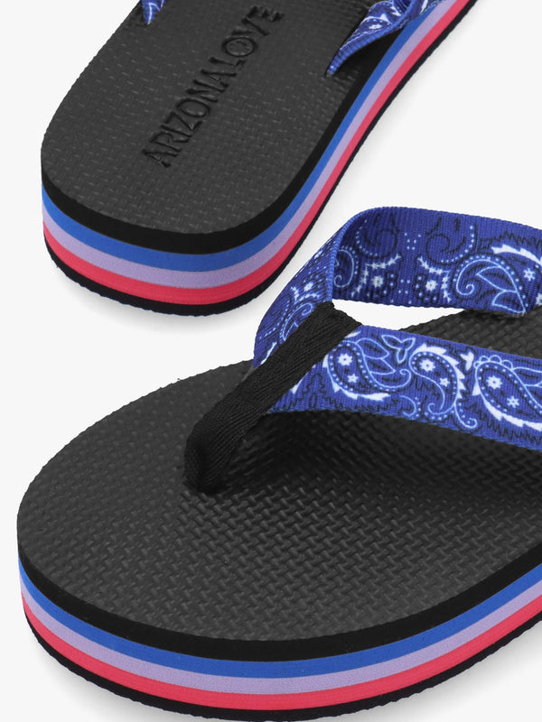 Tong Bandana Blue Platform Flip Flops