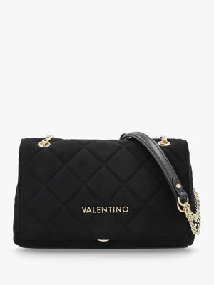 Large Quilted Ocarina Black Suedette Satchel Bag
