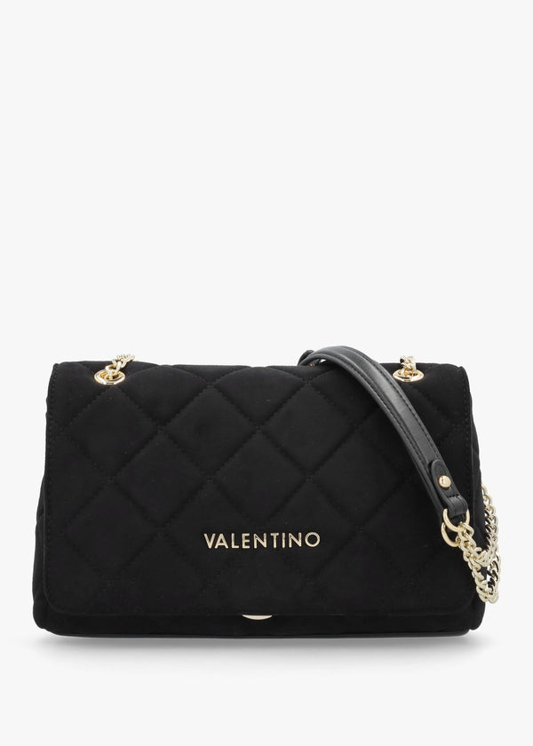 Large Quilted Ocarina Black Suedette Satchel Bag