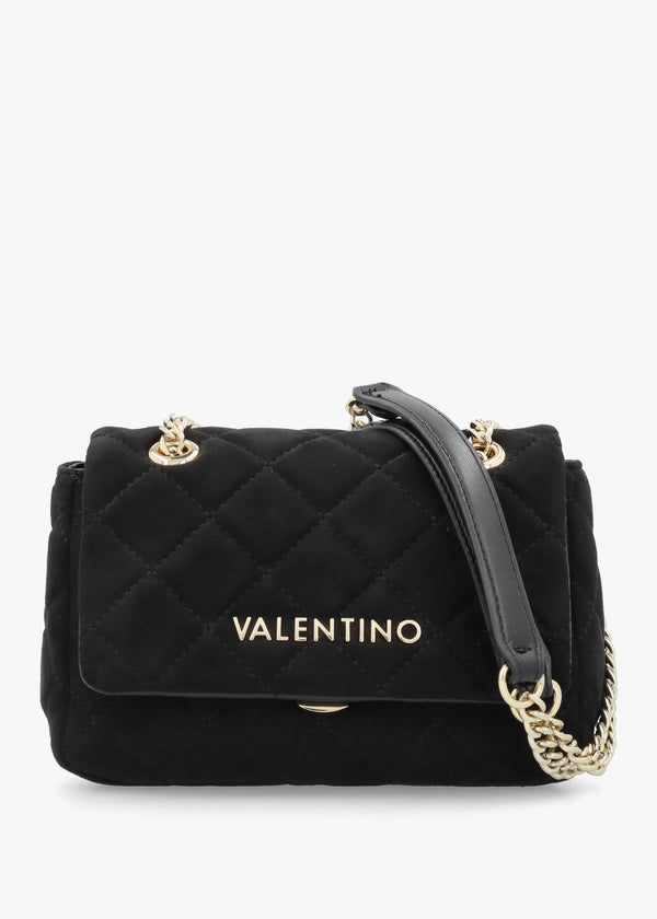 Small Quilted Ocarina Black Suedette Shoulder Bag