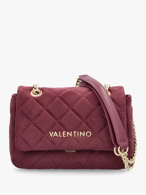 Small Quilted Ocarina Burgundy Suedette Shoulder Bag