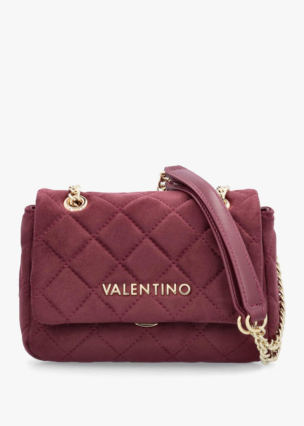 Small Quilted Ocarina Burgundy Suedette Shoulder Bag
