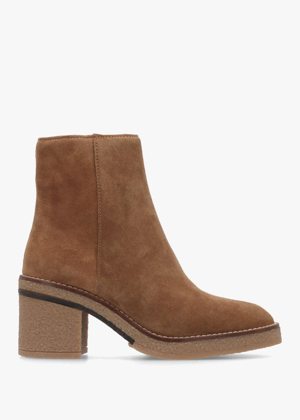 Acrepe Tan Suede Block Heel Ankle Boots