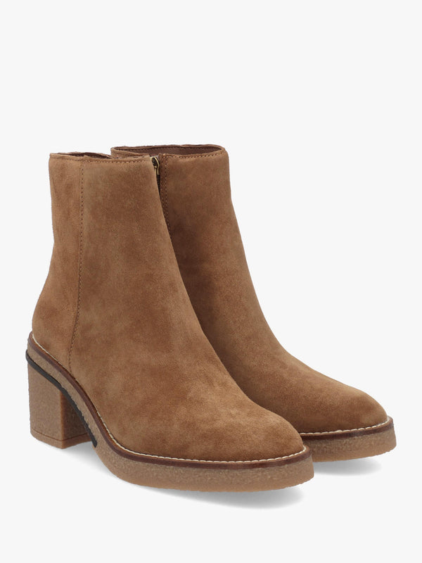 Acrepe Tan Suede Block Heel Ankle Boots