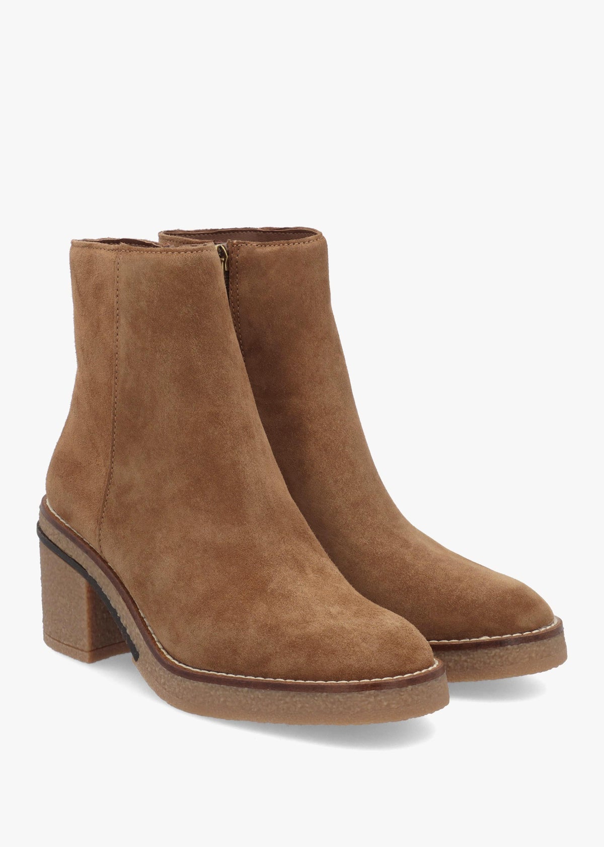 Acrepe Tan Suede Block Heel Ankle Boots