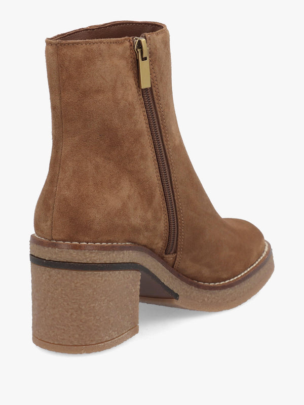 Acrepe Tan Suede Block Heel Ankle Boots