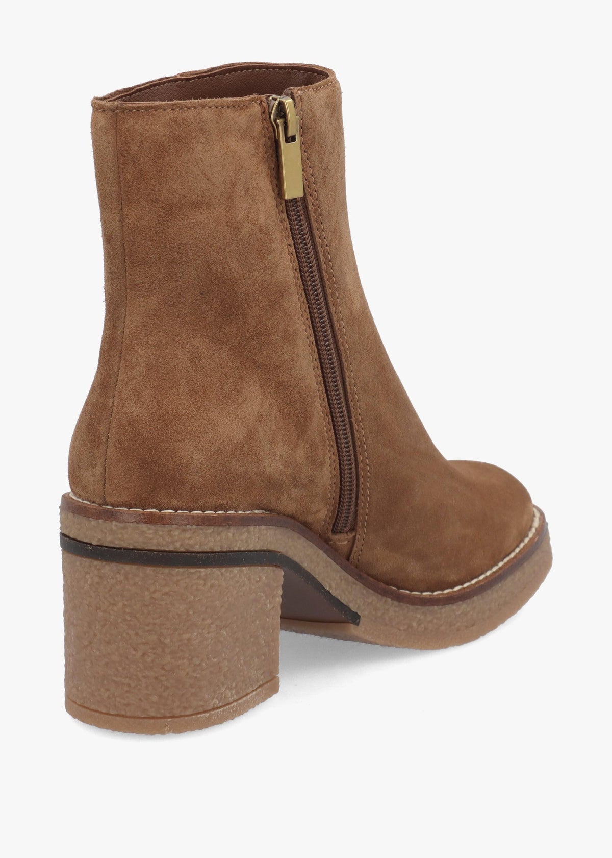 Acrepe Tan Suede Block Heel Ankle Boots
