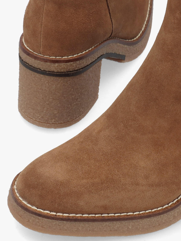 Acrepe Tan Suede Block Heel Ankle Boots
