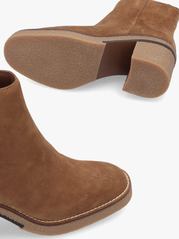 Acrepe Tan Suede Block Heel Ankle Boots