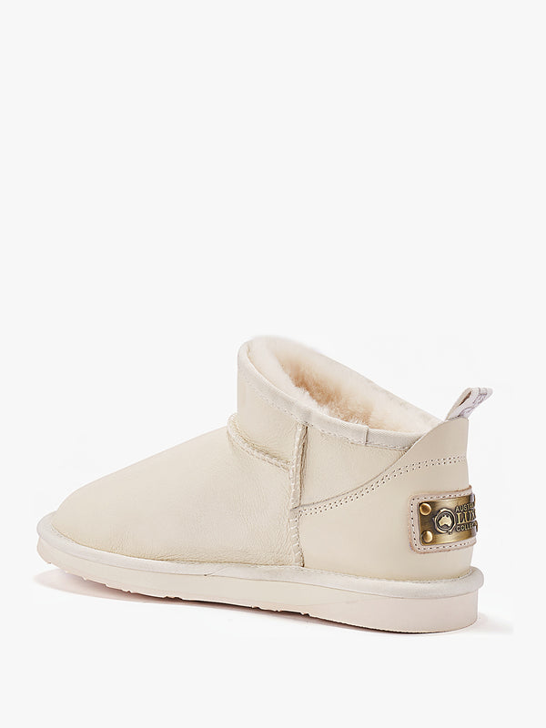 Angel Embellished White Leather Sheepskin Ankle Boots