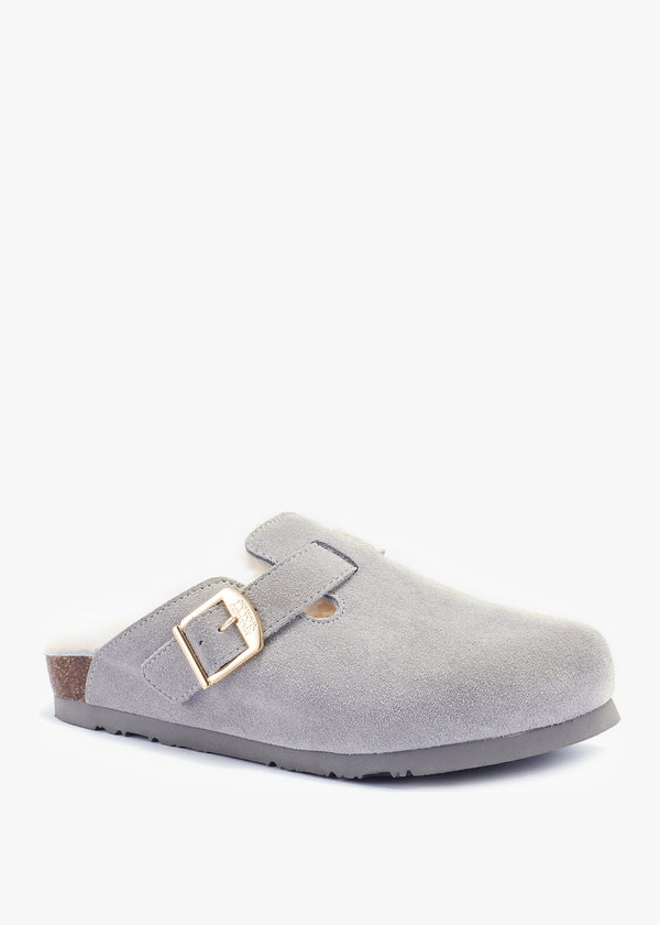 Berlin Grey Suede Sheepskin Closed Toe Mule