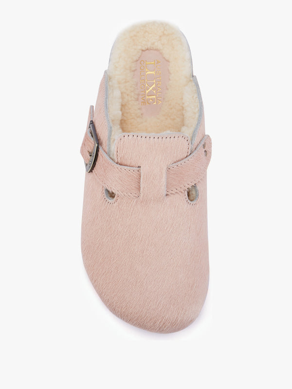 Berlin Pink Suede Sheepskin Closed Toe Mule